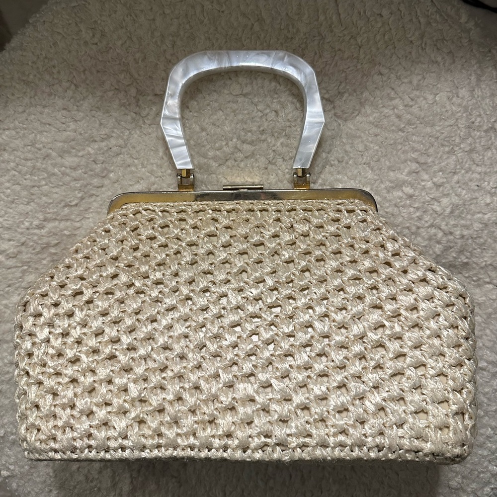 Vintage 1960’s White Lucite Handle Handbag